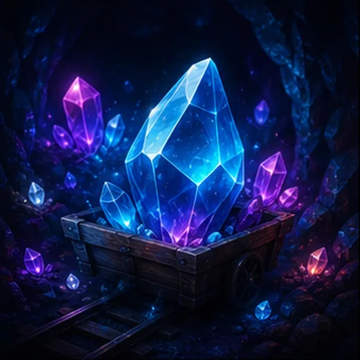 Blue and purple crystals in a mine cart