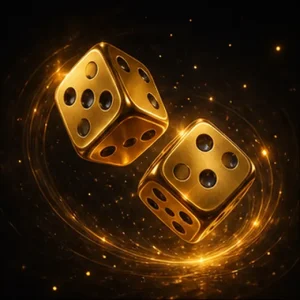Two illuminated golden dice