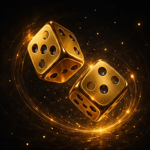 Two illuminated golden dice